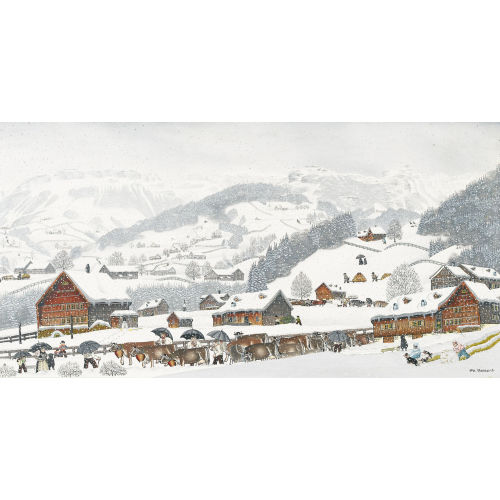 ALBERT MANSER : Appenzeller Winterlandschaft mit K�hen und Bauern (DOBIASCHOFSKY AUKTIONEN AG)