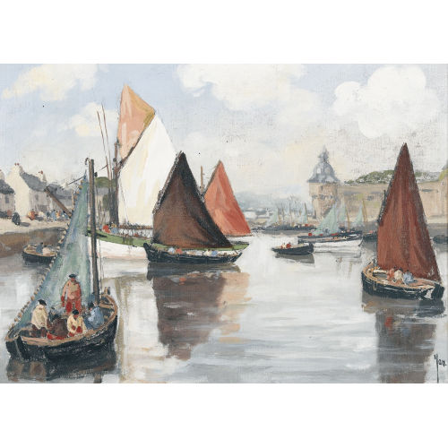 ROBERT YAN : Segelboote im Hafen von Concarneau (DOBIASCHOFSKY AUKTIONEN AG)