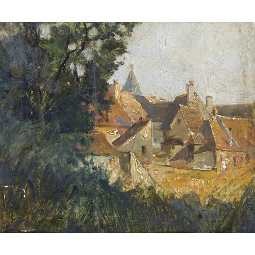 EUGENE-LOUIS BOUDIN : Ansicht einer Stadt hinter B�umen (DOBIASCHOFSKY AUKTIONEN AG)