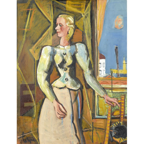 LOUIS ROBERT ARTHUR LATAPIE : Blonde Frau am Fenster (DOBIASCHOFSKY AUKTIONEN AG)