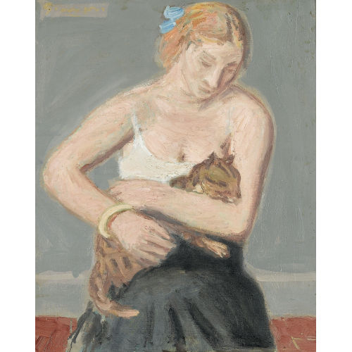WILHELM GIMMI : 'Femme au chat.' (DOBIASCHOFSKY AUKTIONEN AG)