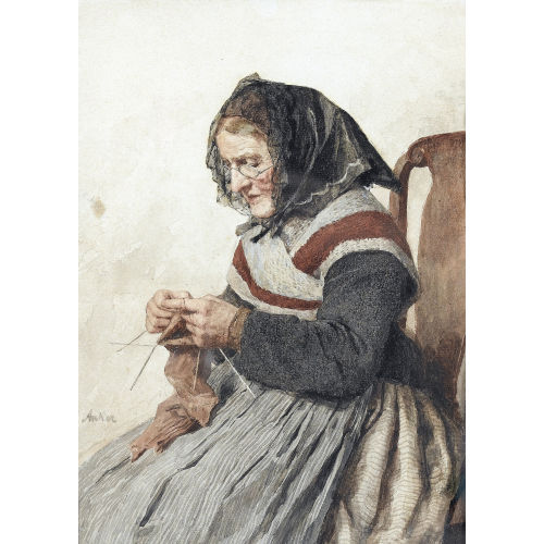 ALBERT ANKER : Strickende Grossmutter (DOBIASCHOFSKY AUKTIONEN AG)