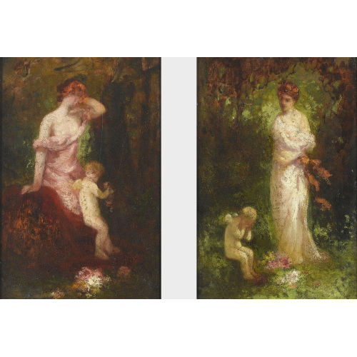 NARCISSE VIRGILE DIAZ DE LA PE�A : Diptychon mit zwei Frauen und zwei Putten (DOBIASCHOFSKY AUKTIONEN AG)