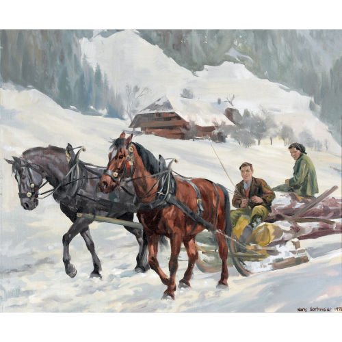 HANS GARTMEIER : Holzfuhre im winterlichen Berner Oberland (DOBIASCHOFSKY AUKTIONEN AG)