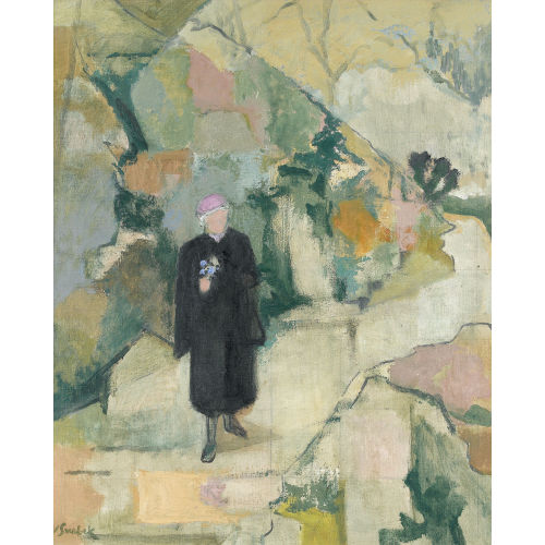 VICTOR SURBEK : Frau in Schwarz mit Blumenstrauss (DOBIASCHOFSKY AUKTIONEN AG)