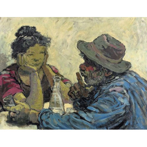 KARL SCHENK : Bauernpaar im Gespr�ch bei einem Glas Wein (DOBIASCHOFSKY AUKTIONEN AG)