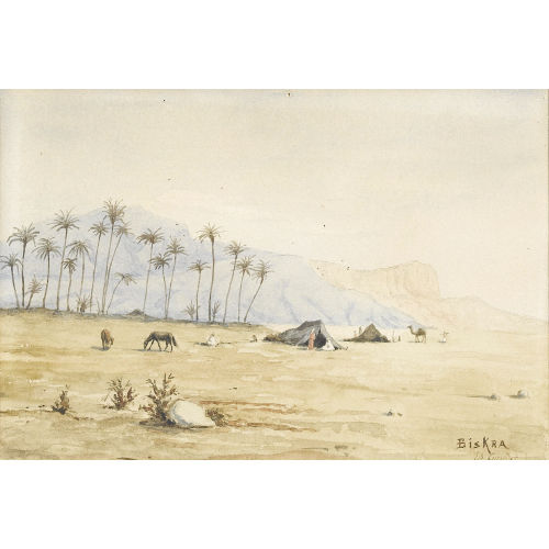 EDOUARD-HENRI GIRARDET : W�stenlandschaft mit Zelten (DOBIASCHOFSKY AUKTIONEN AG)