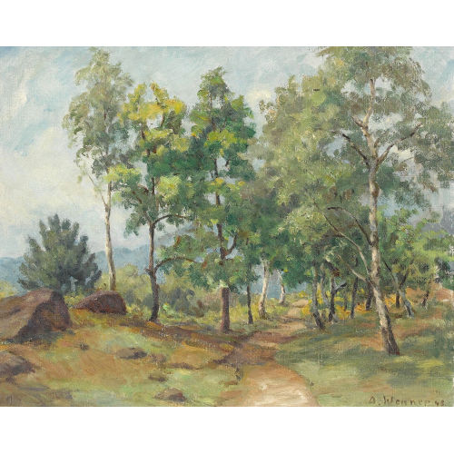 ALBERT WENNER : Waldweg durch Birkenhain (DOBIASCHOFSKY AUKTIONEN AG)