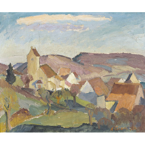 AUGUST CUENI : 'Blauen Dorf gegen Nenzlingen Berg' (DOBIASCHOFSKY AUKTIONEN AG)