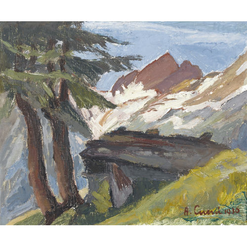 AUGUST CUENI : Berglandschaft mit Chalet (DOBIASCHOFSKY AUKTIONEN AG)