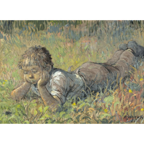 KARL SCHENK : Nachdenklicher Knabe im Gras (DOBIASCHOFSKY AUKTIONEN AG)