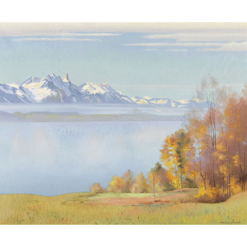 MARCUS JACOBI : Blick auf den Thunersee mit Stockhornkette (DOBIASCHOFSKY AUKTIONEN AG)