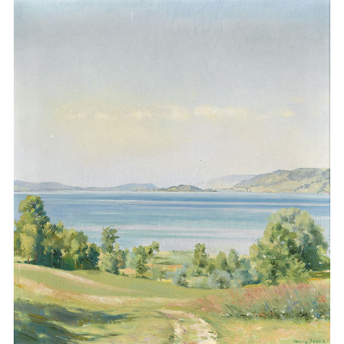 MARCUS JACOBI : Bielersee mit St. Petersinel (DOBIASCHOFSKY AUKTIONEN AG)