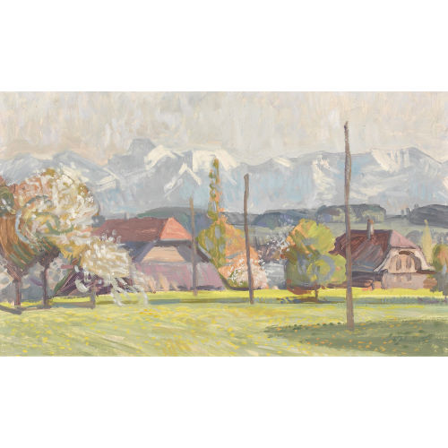 WERNER SCHMUTZ : Landschaftspartie im Bernbiet mit Alpenkette (DOBIASCHOFSKY AUKTIONEN AG)