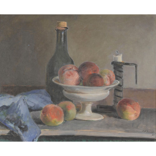 HANS ARNOLD DAEPP : Stillleben mit Fr�chteschale, Flasche und Kerzenstock (DOBIASCHOFSKY AUKTIONEN AG)