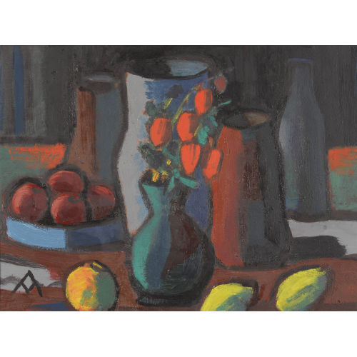 ADOLF MATHYS : Stillleben mit Vasen, Blumen und Fr�chten (DOBIASCHOFSKY AUKTIONEN AG)
