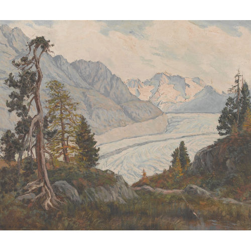 HENRI EDOUARD HUGUENIN-VIRCHAUX : 'Aletschgletscher von Riederalp aus.' (DOBIASCHOFSKY AUKTIONEN AG)