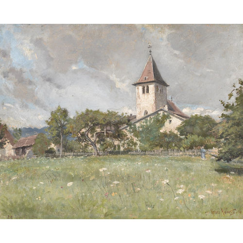 HENRI HEBERT : Sommerwiese mit Dorfkirche (DOBIASCHOFSKY AUKTIONEN AG)
