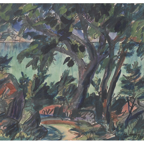 HEINRICH HERZIG : Waldpartie mit Seeufer (DOBIASCHOFSKY AUKTIONEN AG)