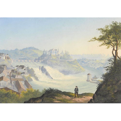 FERDINAND CORRADI : Der Rheinfall bei Neuhausen mit dem Schloss Laufen (DOBIASCHOFSKY AUKTIONEN AG)