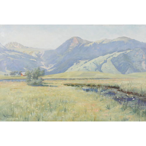 ROBERT KIENER : Sommerliche Landschaft im Emmental mit kleinem See (DOBIASCHOFSKY AUKTIONEN AG)