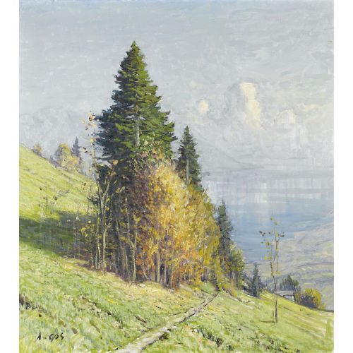 ALBERT GOS : Baumgruppe mit Blick auf den Genfersee (DOBIASCHOFSKY AUKTIONEN AG)