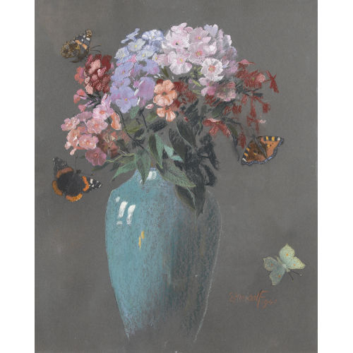 ERNST KREIDOLF : Stillleben mit Clematis und Schmetterlingen (DOBIASCHOFSKY AUKTIONEN AG)