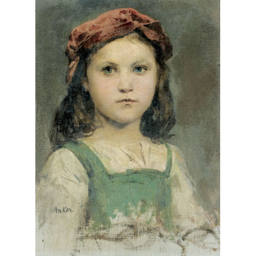 ALBERT ANKER : Bildnis eines M�dchens mit roter Kopfbedeckung (DOBIASCHOFSKY AUKTIONEN AG)