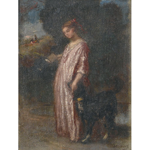 NARCISSE VIRGILE DIAZ DE LA PE�A : M�dchen mit Hund (DOBIASCHOFSKY AUKTIONEN AG)