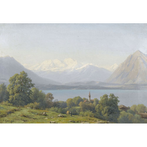 JEAN PHILIPPE GEORGE-JULLIARD : Sommerliche Ansicht vom Thunersee mit Schneebergen (DOBIASCHOFSKY AUKTIONEN AG)