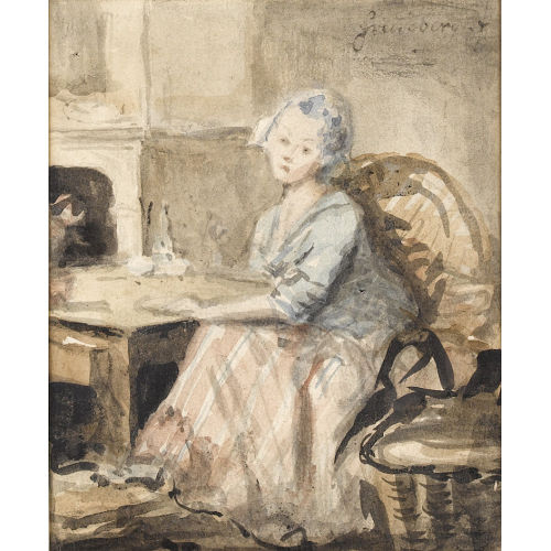 SIGMUND FREUDENBERGER : Interieur mit Frau an einem Tisch (DOBIASCHOFSKY AUKTIONEN AG)