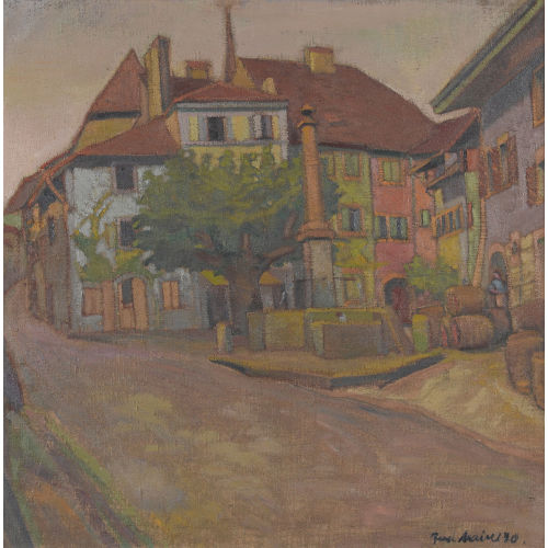 FERDINAND HENRI MAIRE : H�userpartie mit Weinhandlung und Brunnen in Auvernier (DOBIASCHOFSKY AUKTIONEN AG)