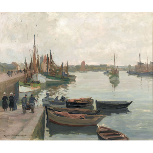 MAURICE MENARDEAU : Hafenpartie mit Segelbooten (DOBIASCHOFSKY AUKTIONEN AG)
