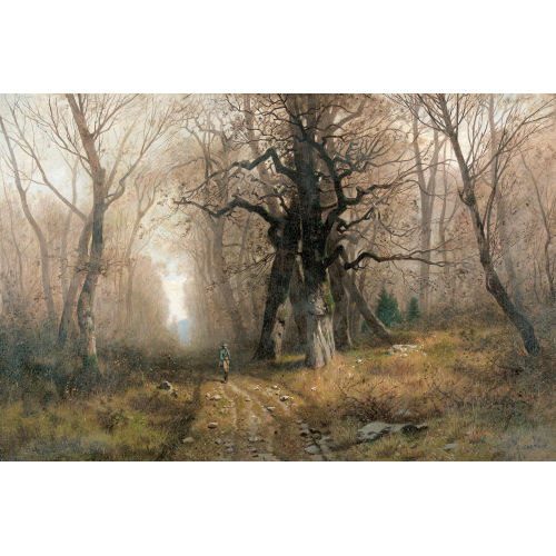 GUSTAVE EUGENE CASTAN : Winterliche Waldlandschaft mit J�ger (DOBIASCHOFSKY AUKTIONEN AG)