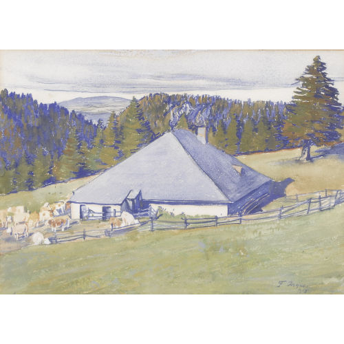 FRAN�OIS LOUIS JAQUES : Bauernhaus mit K�hen in den Freibergen (DOBIASCHOFSKY AUKTIONEN AG)