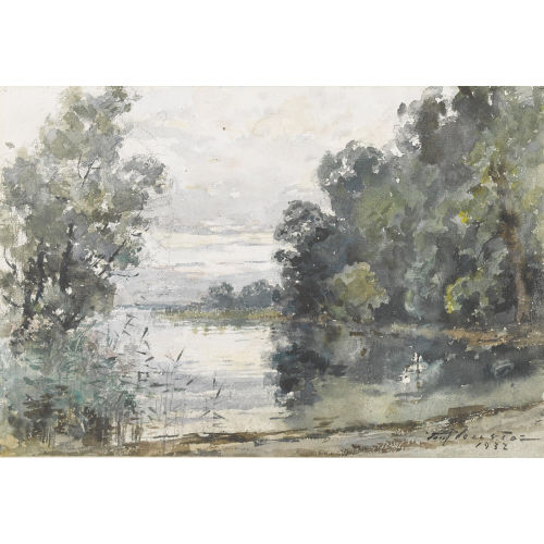 PAUL BOUVIER : Sommerliche Uferpartie am Neuenburgersee (DOBIASCHOFSKY AUKTIONEN AG)