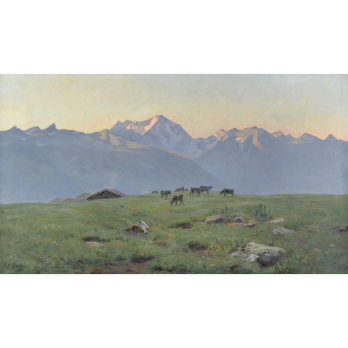 FRITZ-EDOUARD HUGUENIN-LASSAUGUETTE : 'Le soir sur l′alpe' (DOBIASCHOFSKY AUKTIONEN AG)