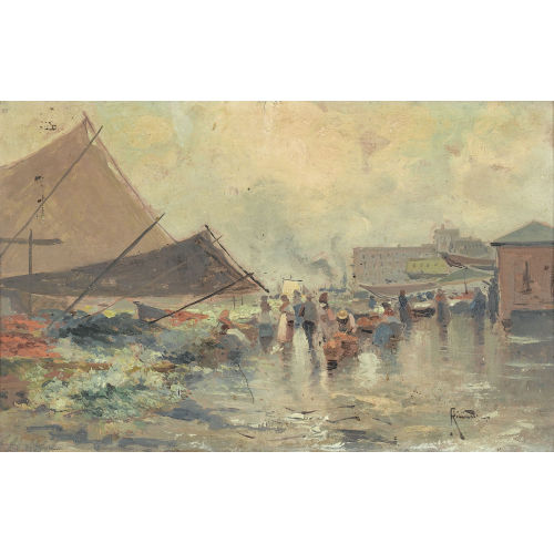 OSCAR RICCIARDI : Fischmarkt im Hafen von Neapel (DOBIASCHOFSKY AUKTIONEN AG)