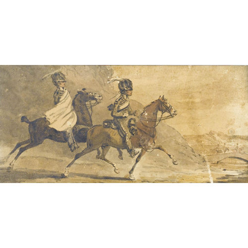 SALOMON LANDOLT : Zwei franz�sische Husaren zu Pferde (DOBIASCHOFSKY AUKTIONEN AG)