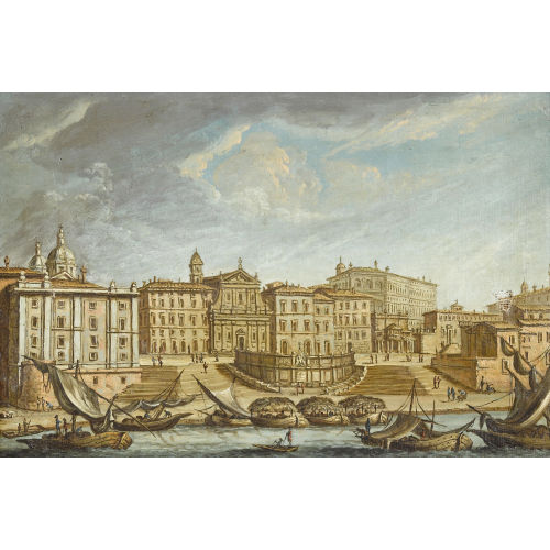 GIOVANNI PAOLO PANNINI : Ansicht der Stadt Rom mit Tiber-Ufer (DOBIASCHOFSKY AUKTIONEN AG)