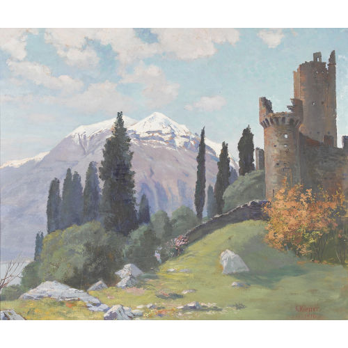 ROBERT KIENER : Fr�hlingslandschaft mit Castello Vezio am Lago di Como (DOBIASCHOFSKY AUKTIONEN AG)