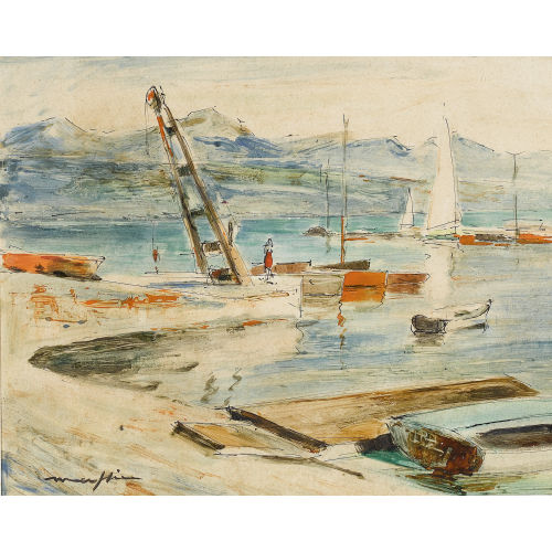 WALTER MAFLI : Hafenpartie am Genfersee mit Blick nach Frankreich (DOBIASCHOFSKY AUKTIONEN AG)