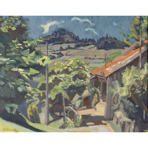 WERNER SCHMUTZ : Sommerliche H�gellandschaft mit Bauernhof (DOBIASCHOFSKY AUKTIONEN AG)
