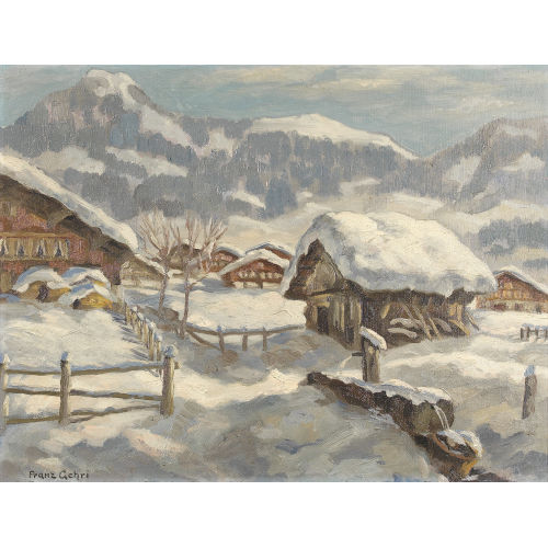 FRANZ GEHRI : Winterlich verschneites Bauerndorf im Berner Oberland (DOBIASCHOFSKY AUKTIONEN AG)