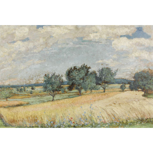 CONRAD STRASSER : Sommerliche Landschaftspartie mit Weizenfeld (DOBIASCHOFSKY AUKTIONEN AG)