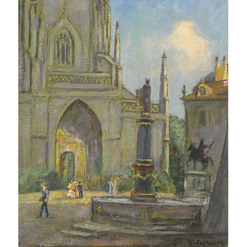 GOTTFRIED L�SCHER : 'Berner Altstadt, Mosesbrunnen und M�nsterhaupteingang' (DOBIASCHOFSKY AUKTIONEN AG)