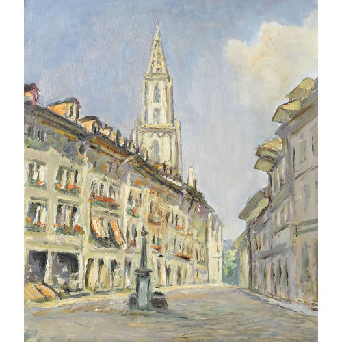 GOTTFRIED L�SCHER : 'Berner Altstadt, die Herrengasse mit M�nster' (DOBIASCHOFSKY AUKTIONEN AG)