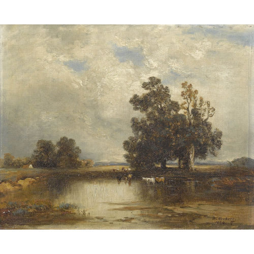 HEINRICH VOSBERG : Ebene Landschaftspartie mit K�hen bei einem Weiher (DOBIASCHOFSKY AUKTIONEN AG)