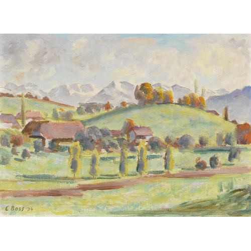 EDUARD BOSS : H�gelige Herbstlandschaft mit Berner Alpen (DOBIASCHOFSKY AUKTIONEN AG)