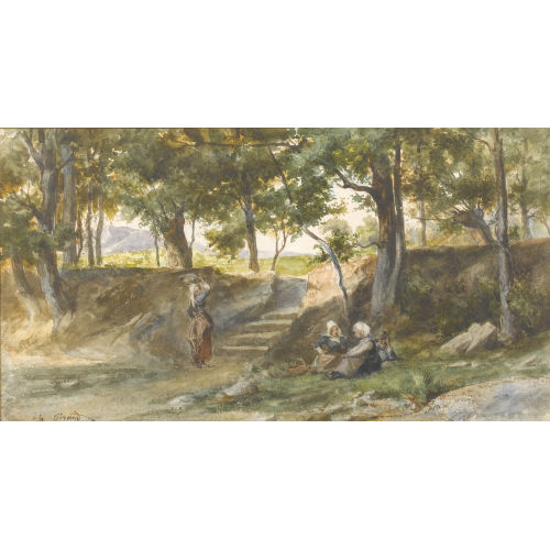 SEBASTIEN CHARLES GIRAUD : Sonnige Waldpartie mit jungen Bauern beim Mahl (DOBIASCHOFSKY AUKTIONEN AG)